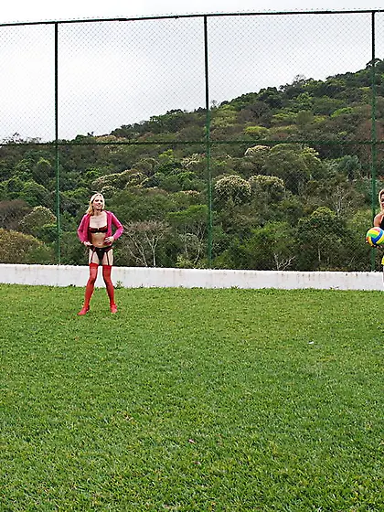 Shemales have dick sucking orgy outdoors