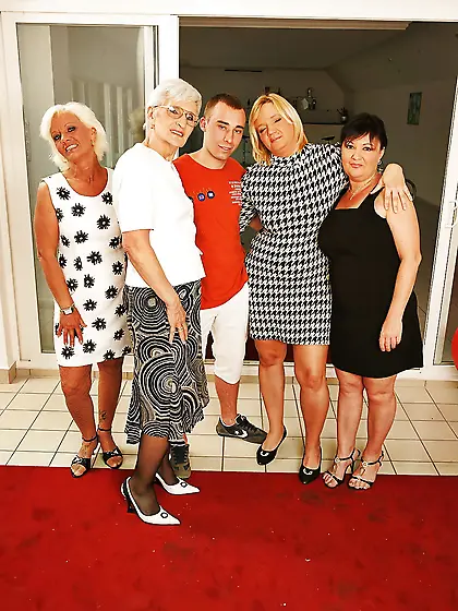 Four mature mothers having party with lucky boy PART 3