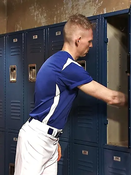 Muscled dude locker room