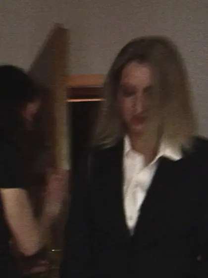 Slender tall blonde banged