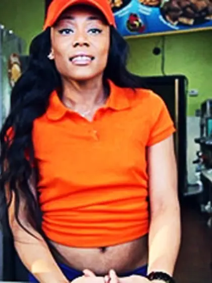 Swarthy shop assistant fat