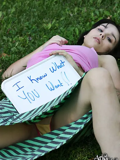 Cute and sexy burnette model Ariel Rebel posing and showing her