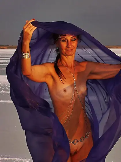 On Sunset-Light with DeepBlue Shawl on Salt- Lake