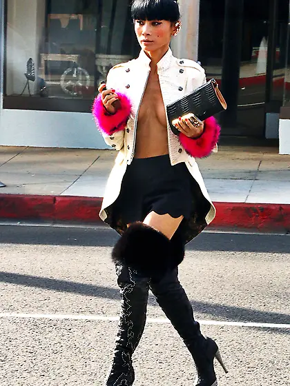 Bai Ling Braless And Shirtless At A Nail Salon In Beverly Hills