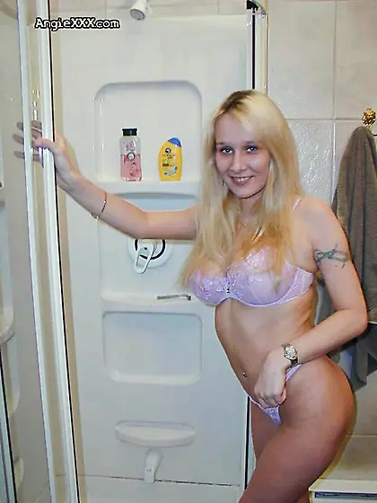 Pretty blonde removes caresses