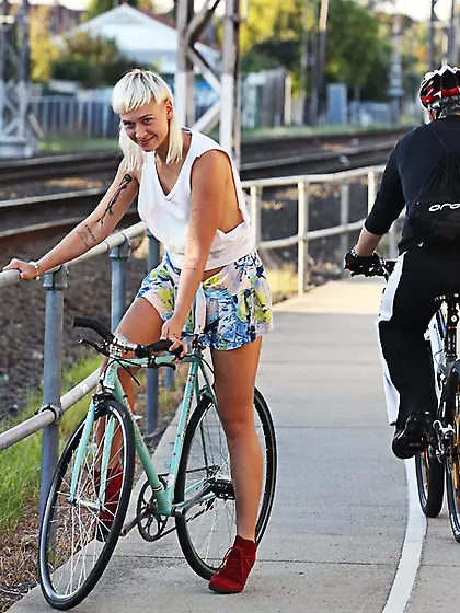 Blonde bike peep sexy