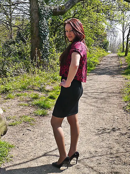 Shiny stockings high heels