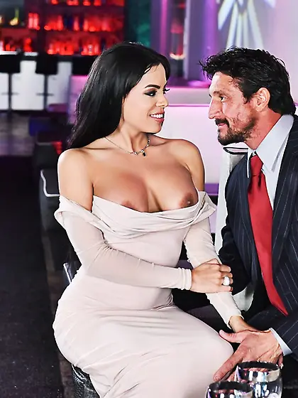 Alluring brunette huge fake