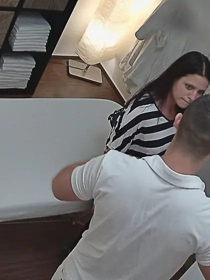 Sweet-looking young babe touch