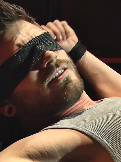 Restrained jock is teased with fire and hot...