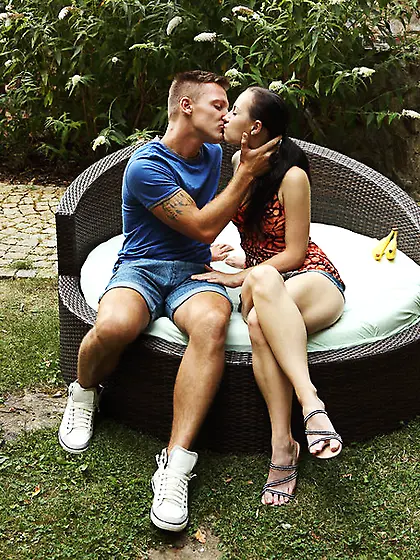 Young brunette blows cock