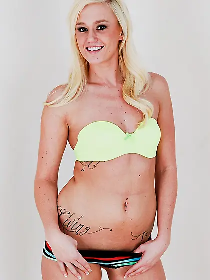 Blonde babe yellow bra