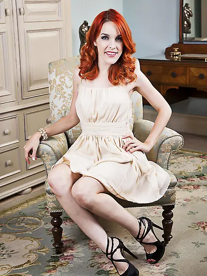 Adorable ginger lady takes off her classy dress and starts to ru