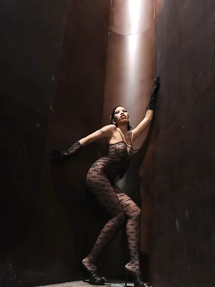 Skinny tall brunette posing