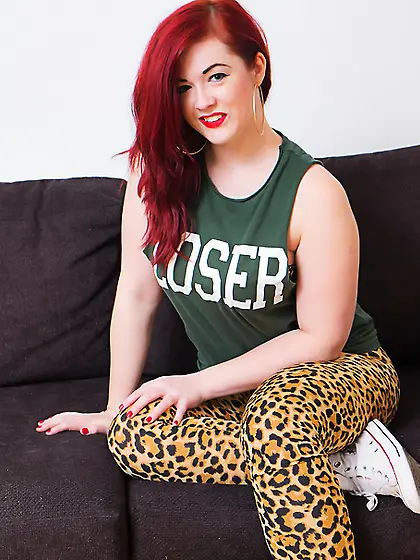 Redhead leopard print tights