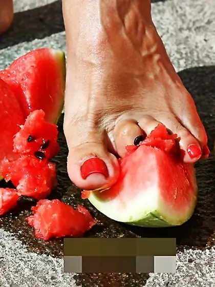 Mature feet and watermelon