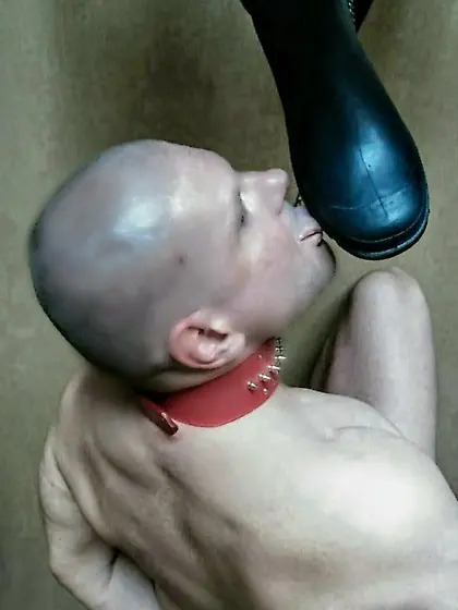 submissive naked penis holder Andrew boot worship