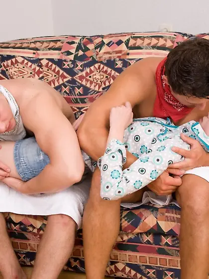 Skinny teen swallows cum loads from her roommates’ fat dicks