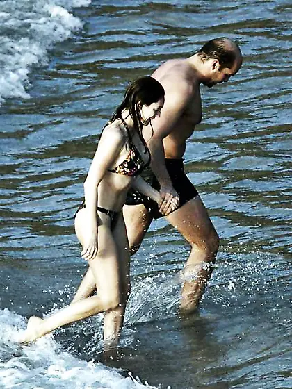 Kelly Brook in Bathing Suit on the Beach in St Barth