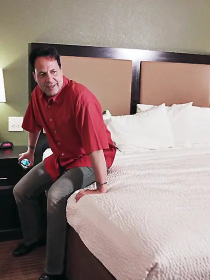 Tiny brunette guest enjoys