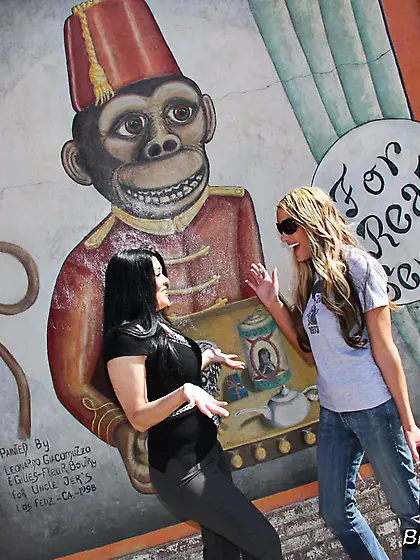 Busty brunette slut Olivia OLovely swallows guy's black balls an