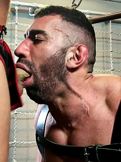 Bodybuilders play BDSM sex games after a...