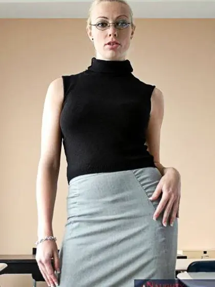 Sexy blonde teacher Adrianna Nicole taking cocks from two horny