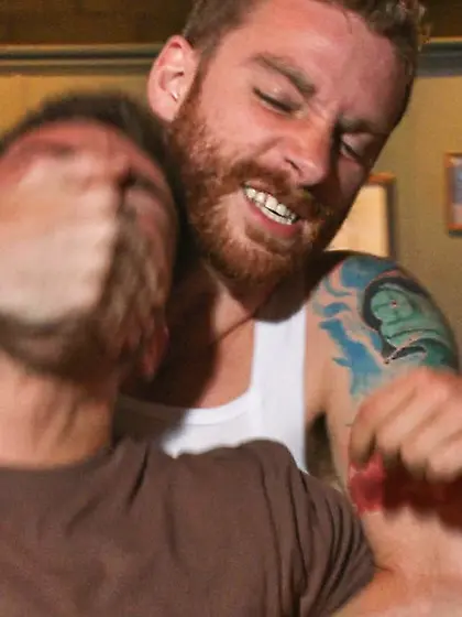 Handsome dude tied horny