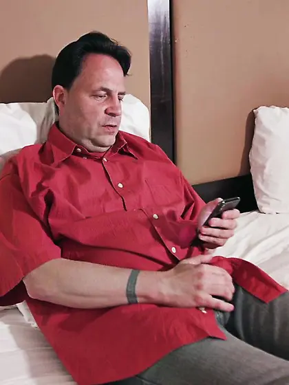 Slim long-haired brunette enjoys