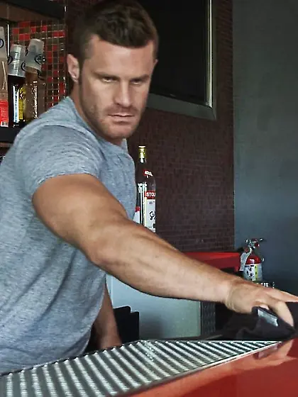 Muscled hunk tied drilled