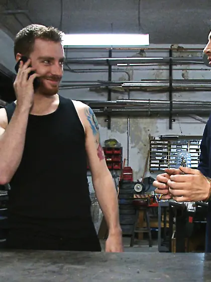 Slim randy guy roped