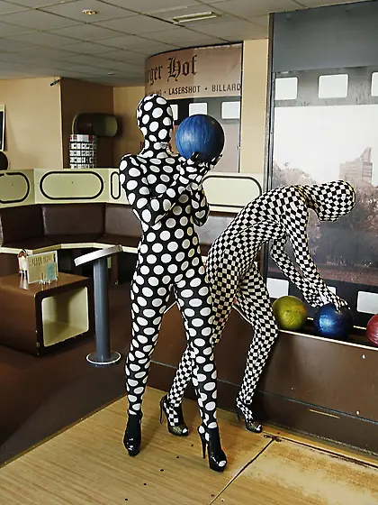 Black ping zentai wearing