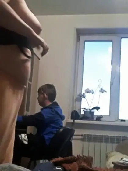 Son with the aunty in her garden house