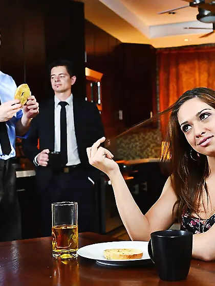 Wearing clothes while looking at his massive erect penis