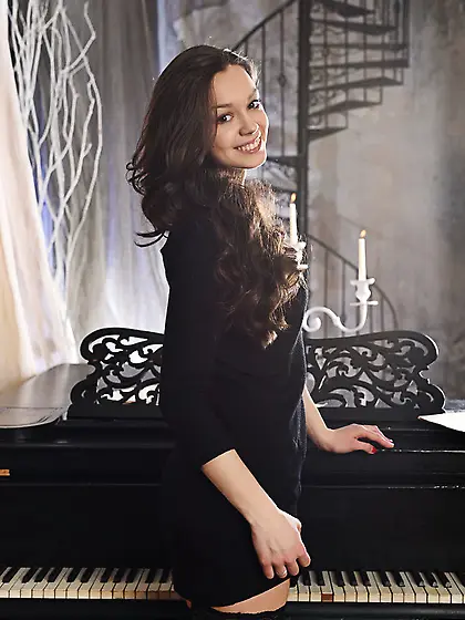 Sexy brunette strips black