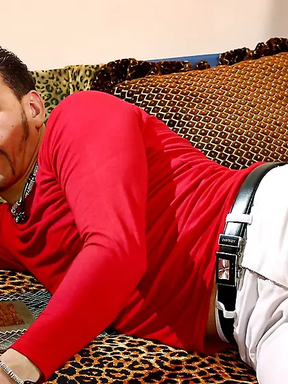 Lusty blonde chick Leana strips on the bed and gets rammed by th