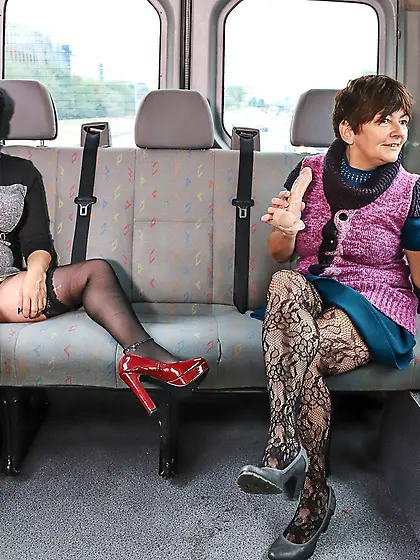 Nasty GILFs Suzy A and Charllie fuckin young dude on a bus