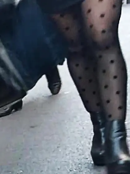 Beauty Legs With Black Stockings Nylon (teen) candid