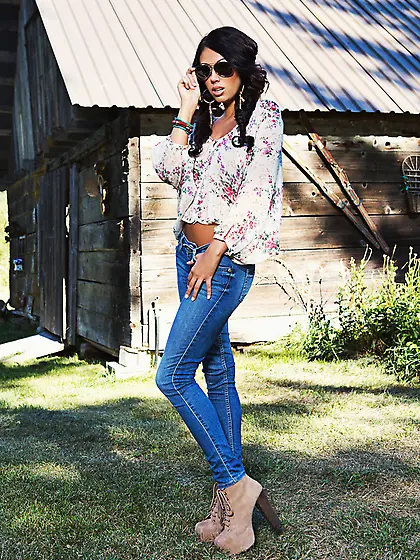 Hot brunette blue jeans