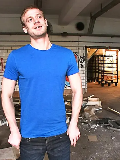 Blindfolded gay hunk dick