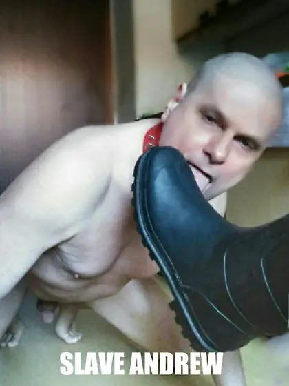 slave Andrew property of his bdsm boot master