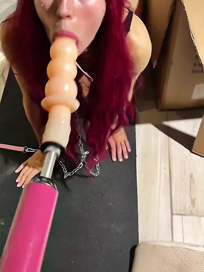 Sex Machine fucks Deep Throat with Huge Dildo