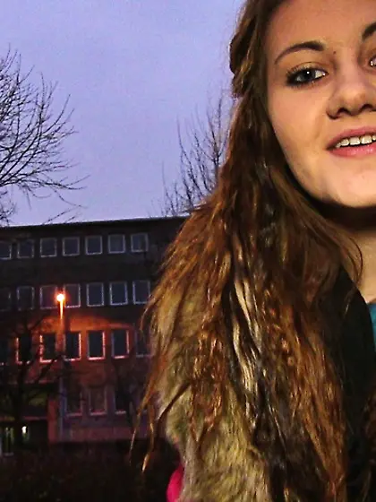 Tattooed brunette fur coat