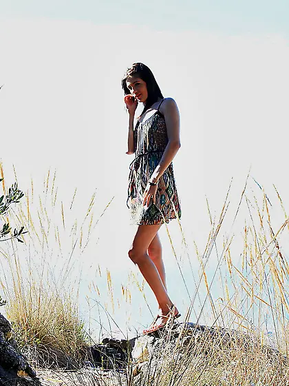 Naked photo session of good-looking model takes part under the o