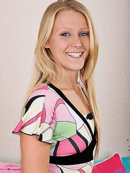 Innocent looking teen blonde Kellie Nubiles gives blowjob and ge