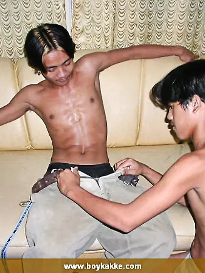 Asian dudes pose topless