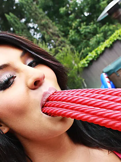 American slutty brunette poolside fuck