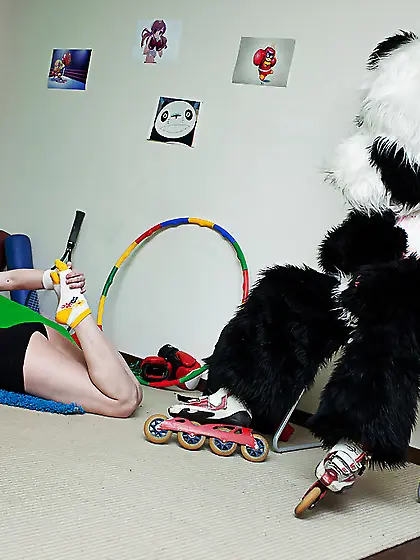 Panda with a hard dick is going to screw a slutty chick