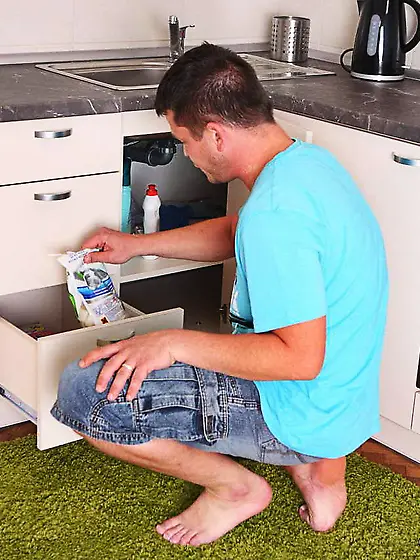 Teen blonde girl catches stepbrother in the kitchen and decides