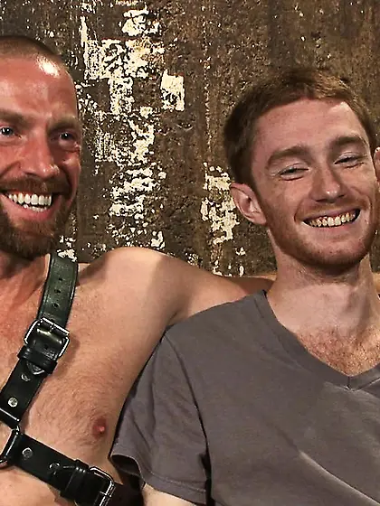 Bearded gay man leather